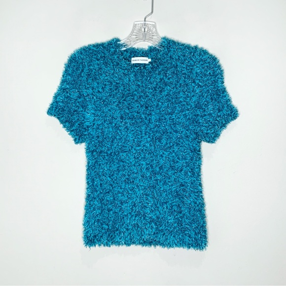 Scanlan Theodore Ribbon Knit Top (Sz S) Short Sleeve Textured Sweater Blue - Picture 3 of 11